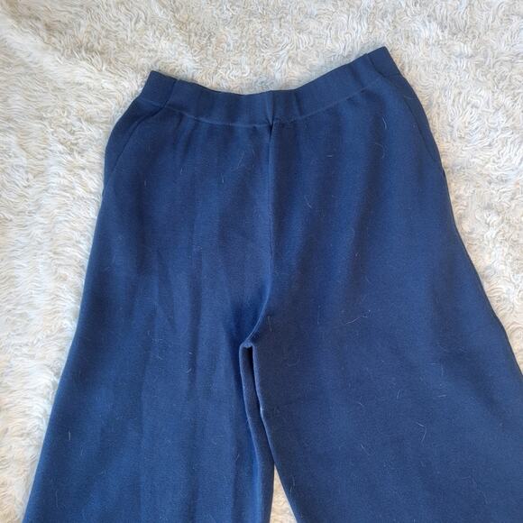 Cruciani Wide Leg Knit Cotton Cropped Pants Navy 42 Medium 6 - Picture 4 of 6